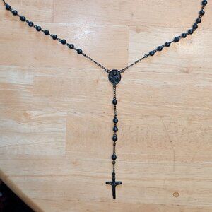 Ralph Lauren Stainless Steel Black Rosary Necklace